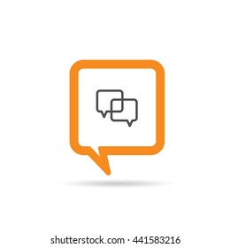 square orange speech bubble graphic icon illustration on white