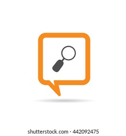 square orange speech bubble with magnifying glass icon illustration