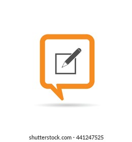 square orange speech bubble with pencil icon illustration