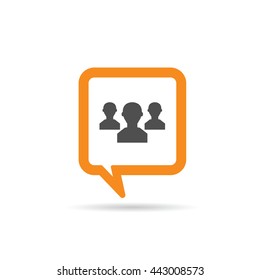 square orange speech bubble with people icon illustration