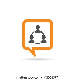square orange speech bubble with people team icon illustration