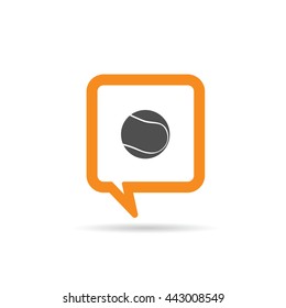 square orange speech bubble with tennis ball icon illustration