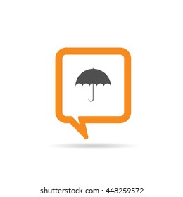 square orange speech bubble with umbrella icon illustration on white