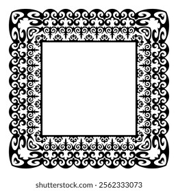 Square oriental monochrome frame. Ethnic Square frame of the Turkic peoples, Kazakhs, Kirghiz, Uzbek, Mongols. Workpiece For plate decoration, textile, embroidery, sandblaster. Ancient Turkic ornament