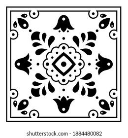 Square ornament of flowers, vegetation, geometric forms. Print for the cover of the book, postcards, t-shirts. Illustration for rugs.