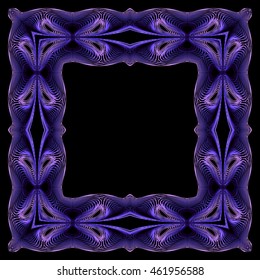 Square ornament. Frame. Bright blue pattern on a black background. Vector illustration