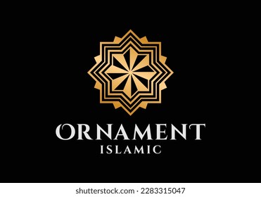 Square ornament islamic motif pattern logo design template