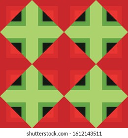 Square ornament pattern design in red green color. Vector decorative repetitive illustration element