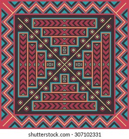 square ornamental american indian pattern with red and green