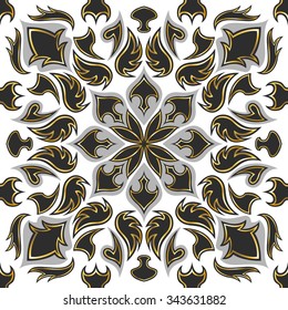 square ornamental black and golden pattern on white background