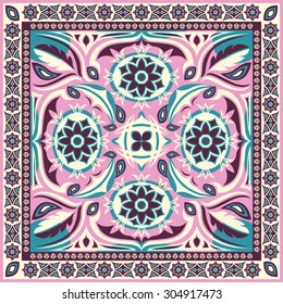 square ornamental classic style pattern with pink, white and green