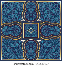square ornamental classic style pattern with blue and purple