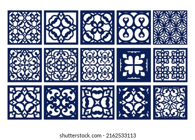 Square ornamental coasters for cutting; laser cut panel set, vector.