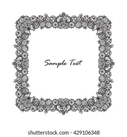 Square ornamental floral frame. Hand drawn doodle Vintage Floral frame from floral circles. Floral paisley frame. Abstract Floral design elements. Abstract flower border