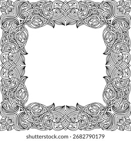 Square Ornamental Frame with Organic Leafline Pattern – Decorative Vector Border Design