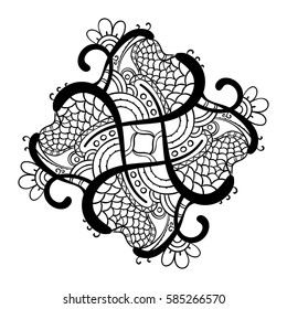 Square ornamental hand drawn mandala for coloring book, Isolated design element