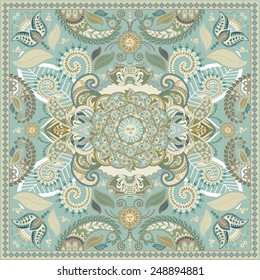 Square ornamental pattern with flowers