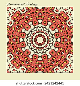 Square ornamented element for various design projects. Ornamental fantasy No. 10. Vector illustration