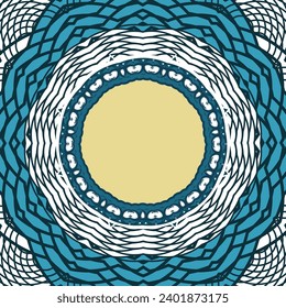 Marco cuadrado ornamentado con un agujero redondo para una foto o imagen. Ornamento azul de invierno. Ilustración vectorial. Versión No. 2