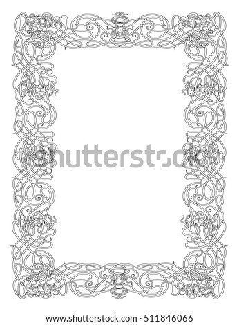square ornate frame consisting of vignettes in art nouveau style. Vector illustration
