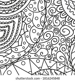 Square ornate pattern. Hand drawn mandala on isolated background. Black and white illustration