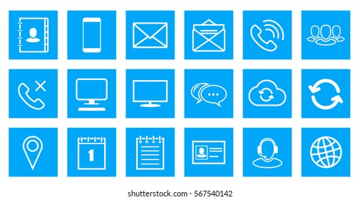 Square Outline Communications Set on light blue background