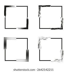 Square outline frame. Grunge square shape. Textured box symbol. Vector sketch element.
