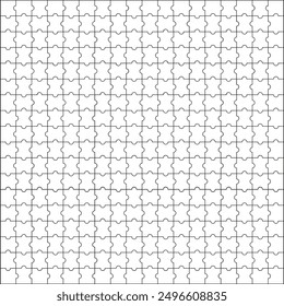 Square outline linear template of 18x18 game puzzle on white background. Set of puzzle icons as pattern