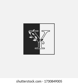 Square Outline Nature Classy Letter Y logo icon. Monogram design concept square shape, floral leaves with letter logo icon.