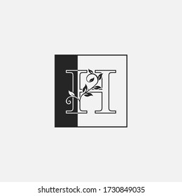 Square Outline Nature Classy Letter H logo icon. Monogram design concept square shape, floral leaves with letter logo icon.