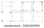 Square overlay texture for CD, vinyl, album cover. Square blank textures with the effect of broken edges, damage, paper creases, worn edges for cd, vinyl, album cover. Overlay vector stamps set