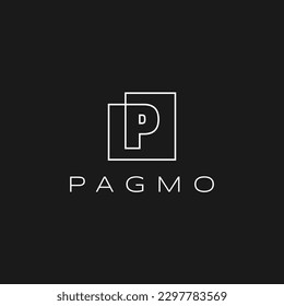 Letra cuadrada P marca inicial línea continua contorno blanco sobre icono vector de logotipo negro