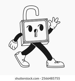 Square Padlock Mascot Walking in Sneakers