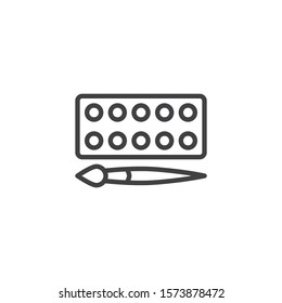 Square paint palette and brush line icon. linear style sign for mobile concept and web design. Aquarelle paint with paintbrush outline vector icon. Symbol, logo illustration. Vector graphics