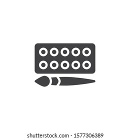 Square paint palette and brush vector icon. filled flat sign for mobile concept and web design. Aquarelle paint with paintbrush glyph icon. Symbol, logo illustration. Vector graphics