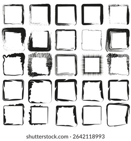 Square paint texture. Grunge block grid. Vector brush pattern. Rough monochrome layout.