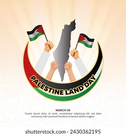 Square Palestine Land Day background with hands holding flag