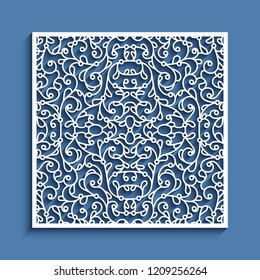Square panel with lace pattern, vector ornamental tile, elegant template for laser cutting