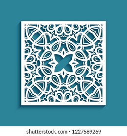 Square panel with lace pattern, vector ornamental tile, elegant template for laser cutting or plotter printing