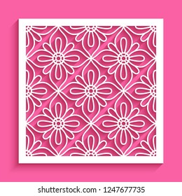 Square panel with lace pattern, vector openwork ornament, cut out paper decoration, elegant stencil template for laser cutting or plotter printing