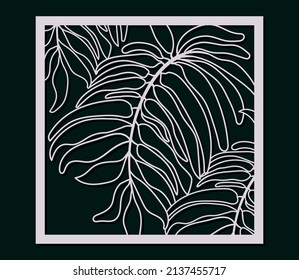Square pano with a contour of large tropical leaves. File for cutting and decorating. Design for home.