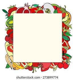 Square paper card on a background of fruit. Vector illustration