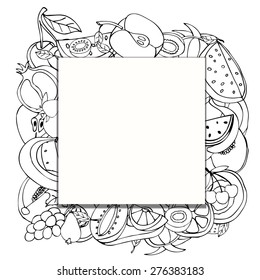 Square paper card on a background of fruit. Vector illustration
