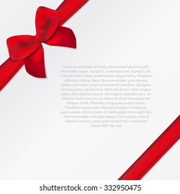 Square paper card with tied red bow and place for text.