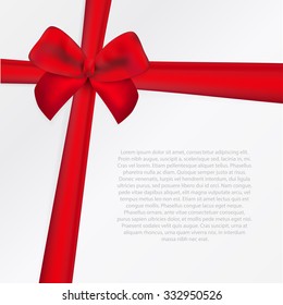 Square paper card with tied red bow and place for text.
