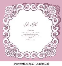 Square Paper Lace Frame, Lacy Doily, Greeting Card Or Wedding Invitation Template, Vector Illustration