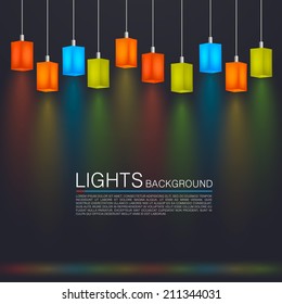 Square paper lamps, Light source, Lamp color set, hanging lamps background, Vector illustration