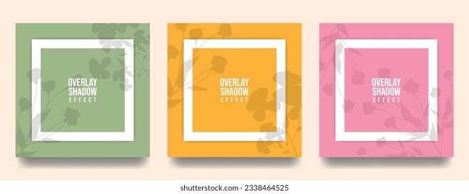 Square Paper Mockup with realistic shadows overlays leaves. Vector Shadow Of A Tropical Plant. Template Flyer, Poster, blank, social media post, logo template in a trendy style.