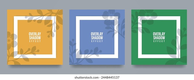 Square Paper Mockup with realistic shadows overlays leaves. Vector Shadow Of A Tropical Plant. Template Flyer, Poster, blank, social media post, logo template in a trendy style.