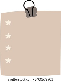 square paper note dark brown with star accents and paper clips on it,flat icon